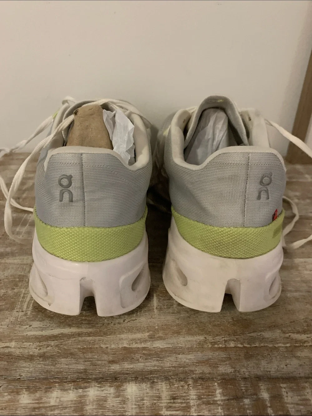 On Running White and Lime Low-Top Running Sneakers